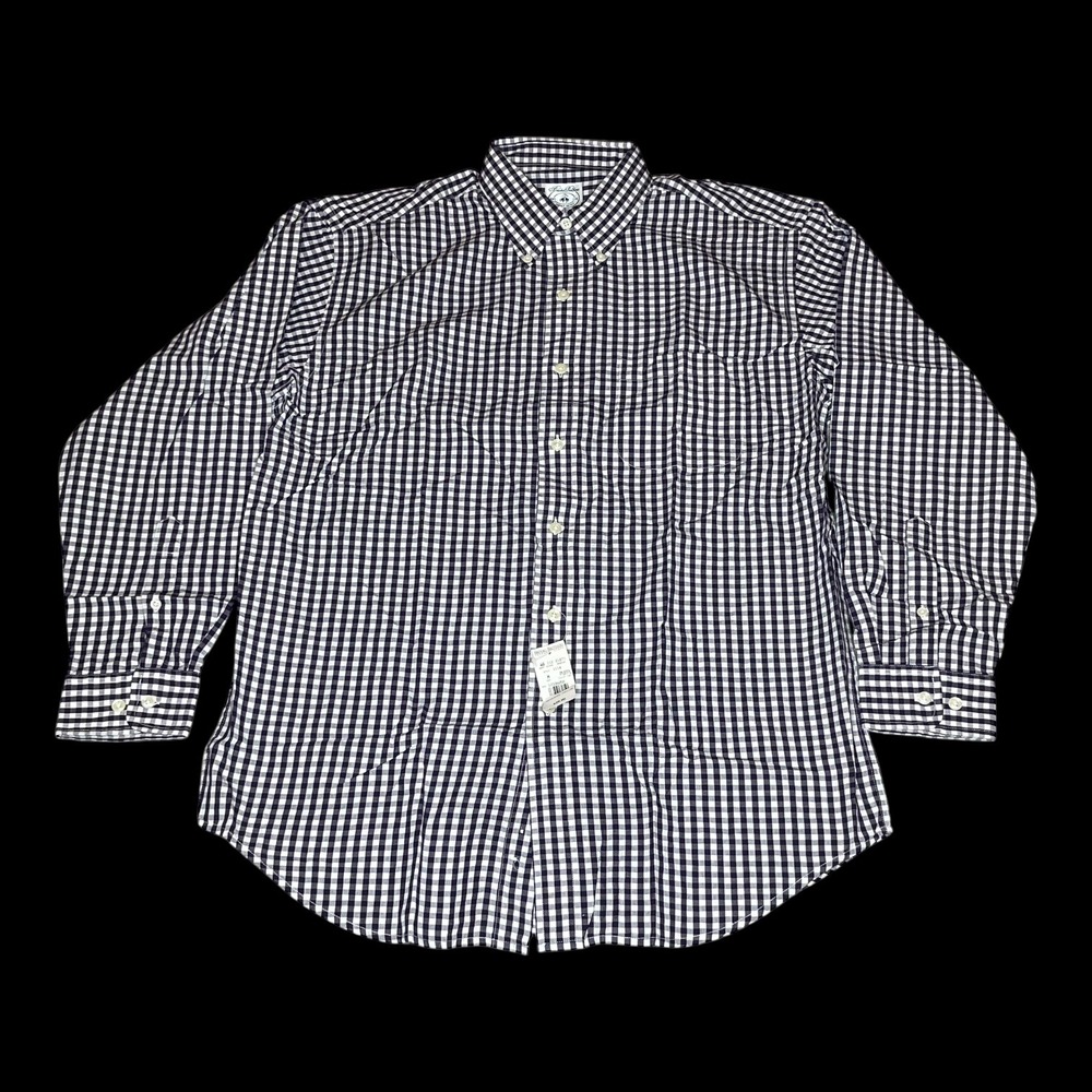 Vintage NWT 80 90s Brooks Brothers Mens Purple Oxford Gingham Sport Shirt MEDIUM